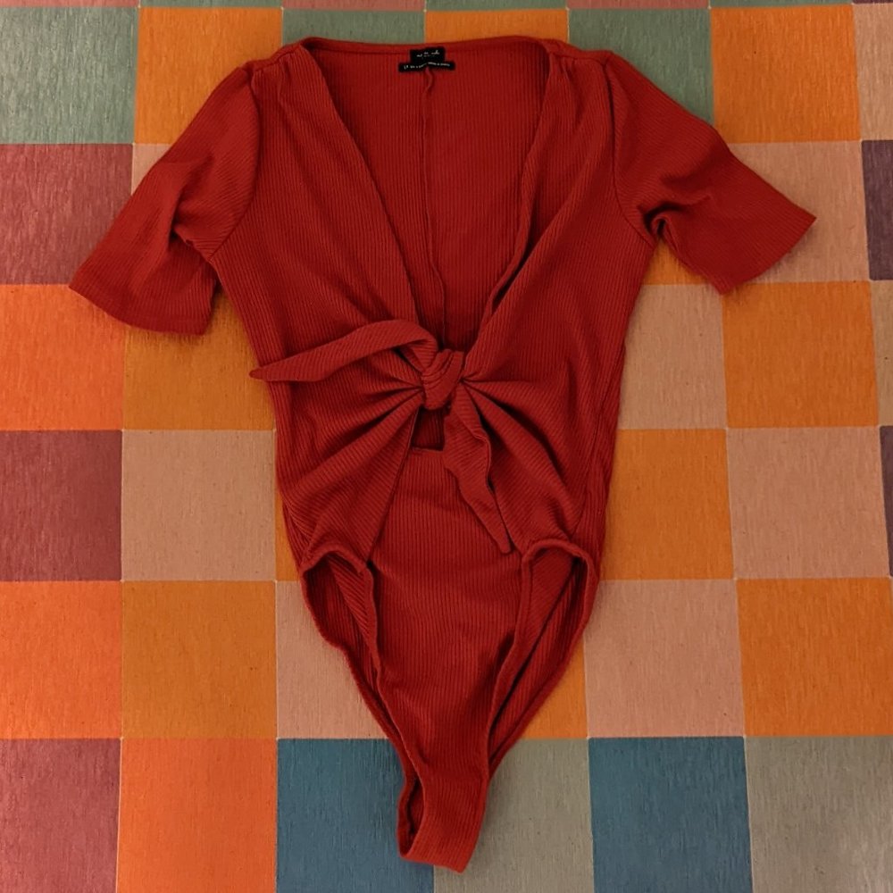 Urban Outfitters Rust Red Knot-Front Ribbed Bodysuit